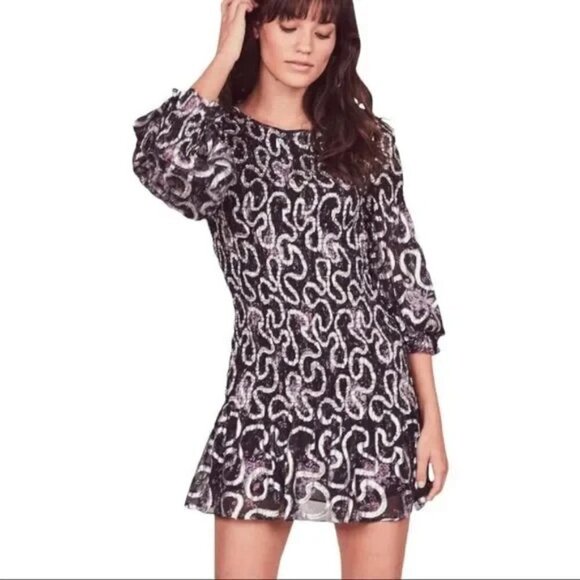 LoveShackFancy Black Silver Scarlett Mini Dress $495 - Picture 1 of 10